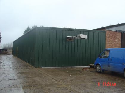 External view of flat roofed steel building